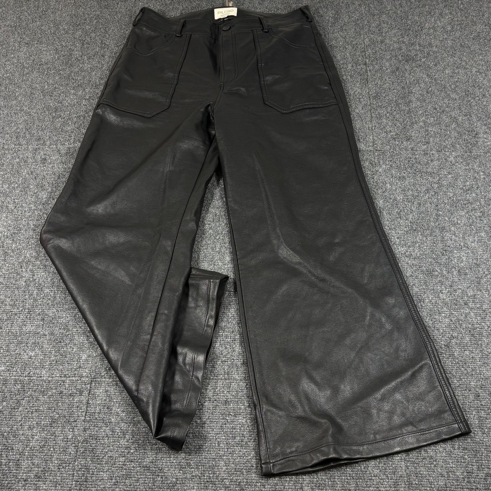 Pilcro Anthropologie Wide Leg Faux Leather Pants Black Women's Size 30P (30x26)